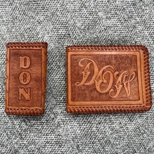 VINTAGE Set Wallet & Key Holder Tooled Leather Spell Out Name Don Western Unisex